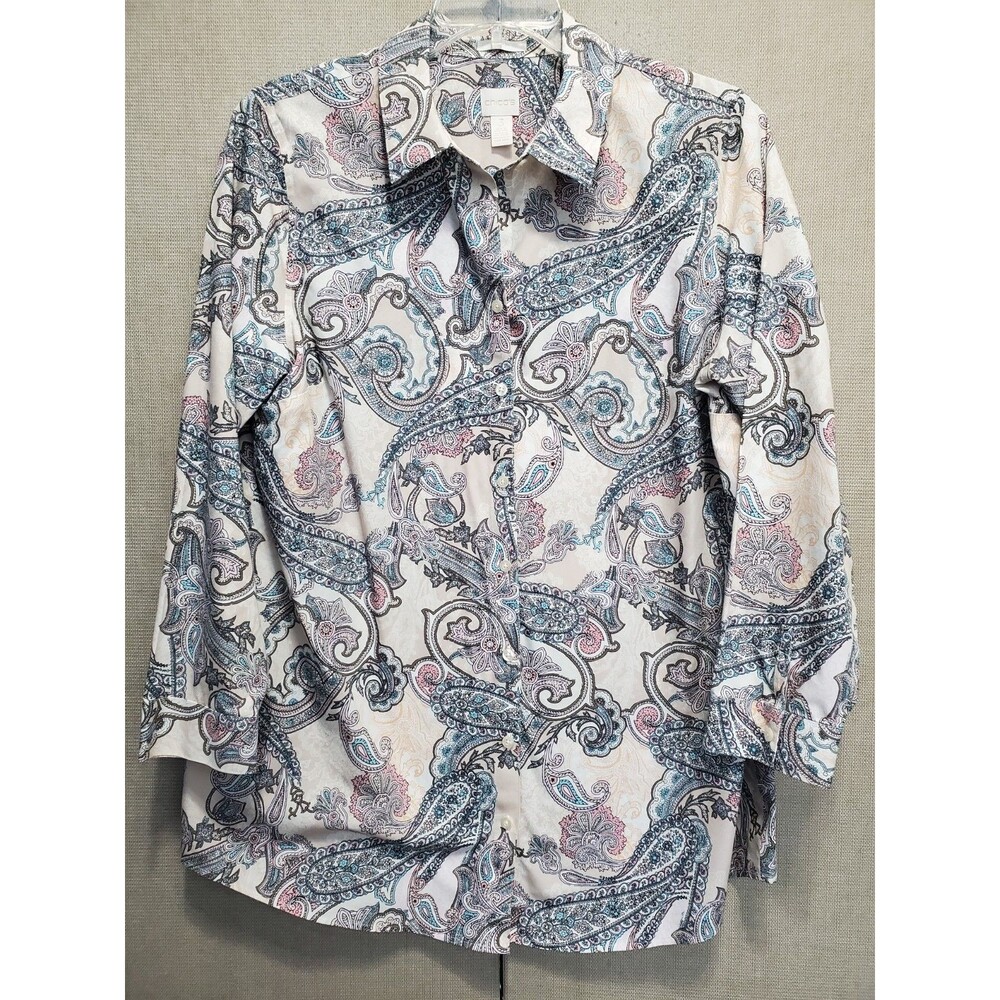 Chico's No-Iron 100% Cotton Paisley Button-Up Tunic Size 3 (XL)